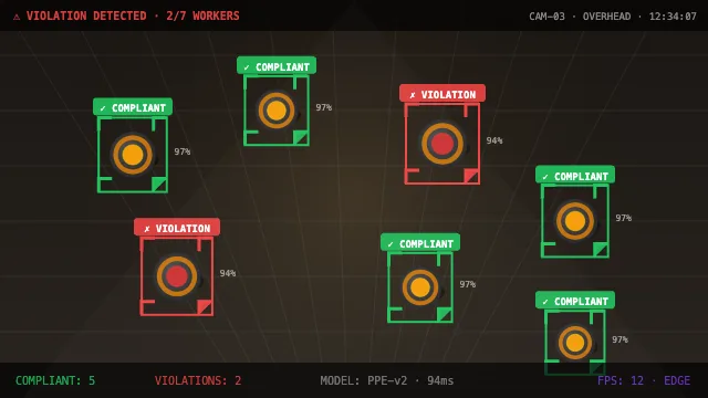 AI PPE (hard hat) detection on a construction site